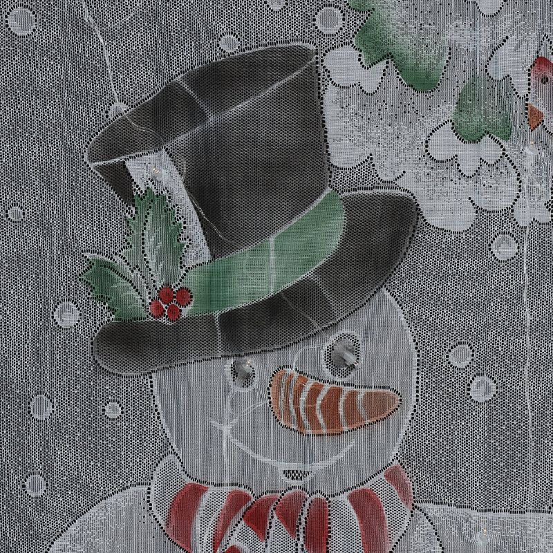 40x84 Tommer Christmas Snowman Hvit Blondevindusgardin Med Led-streng