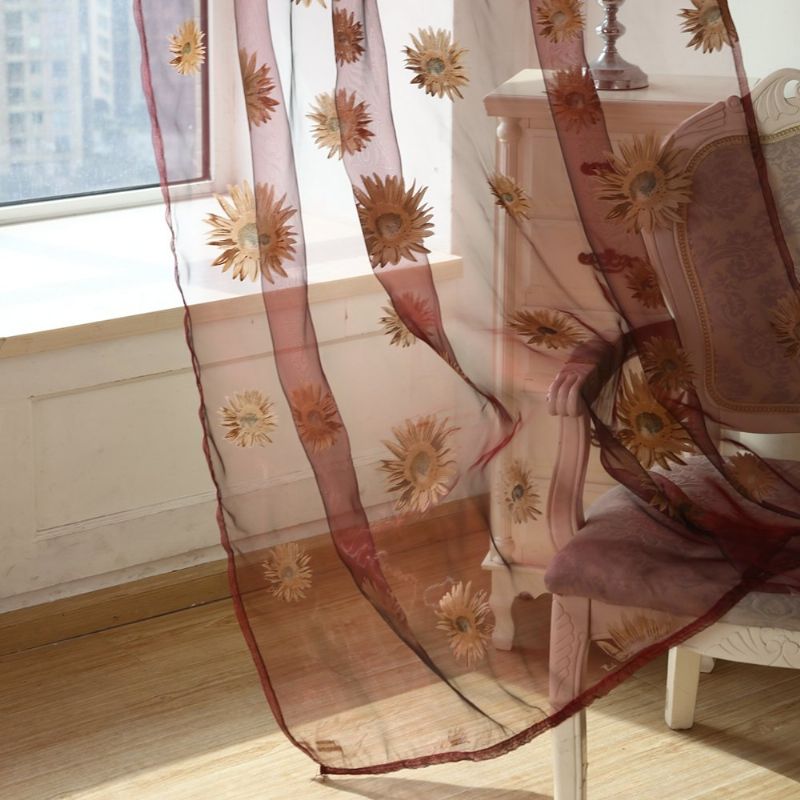 Sun Flower Voile Gardin Gjennomsiktig Panel Vindu Romdeler Ren Home Decor
