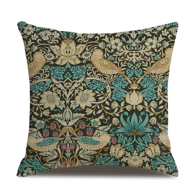 Vintage Europeisk Stil Plant Print Lin Putetrekk Hjem Sofa Kontor Midje