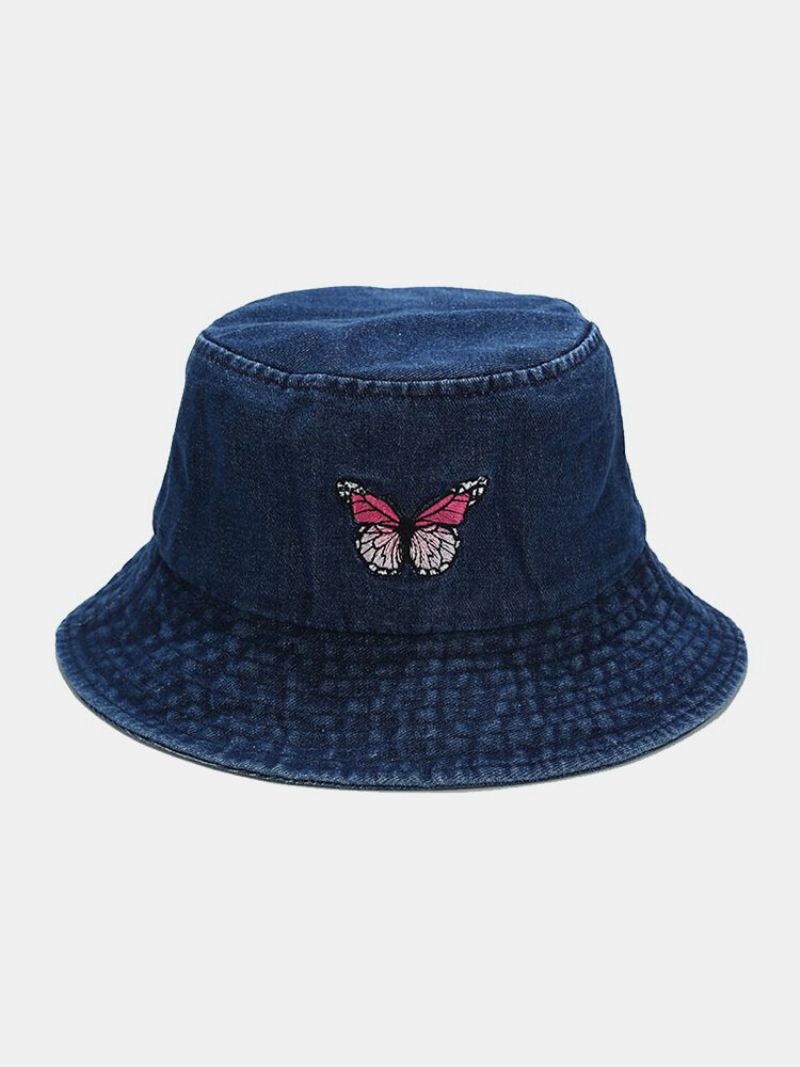 Kvinner Og Menn Broderi Sommerfuglmønster Denim Utendørs Uformell Solskjerm Bucket Hat