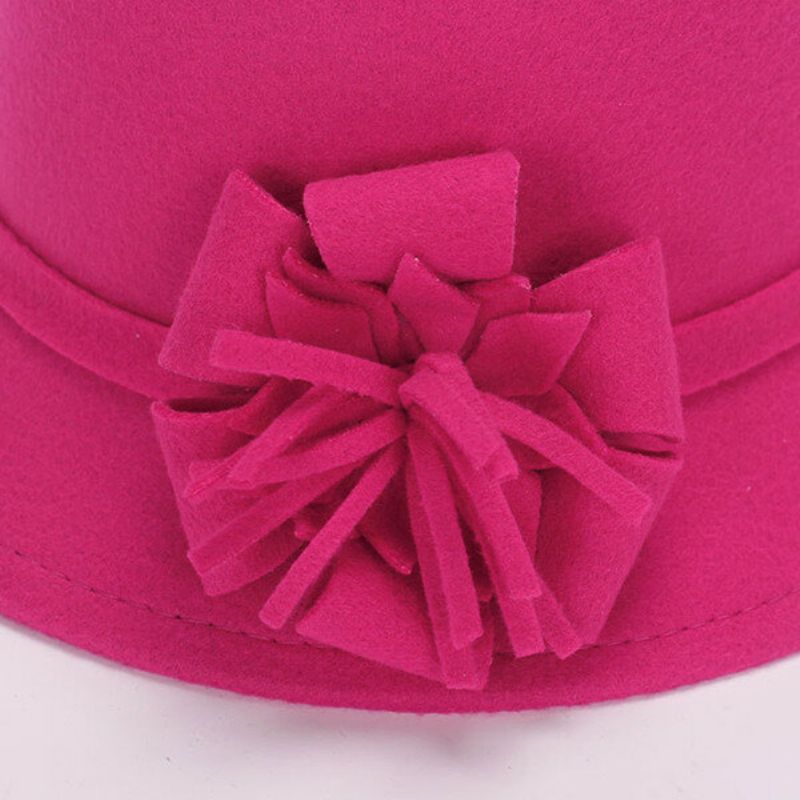 Kvinner Vintage Imitert Ull Blomst Filt Kjole Lue Varm Solskjerm Cloche Bøtte Cap