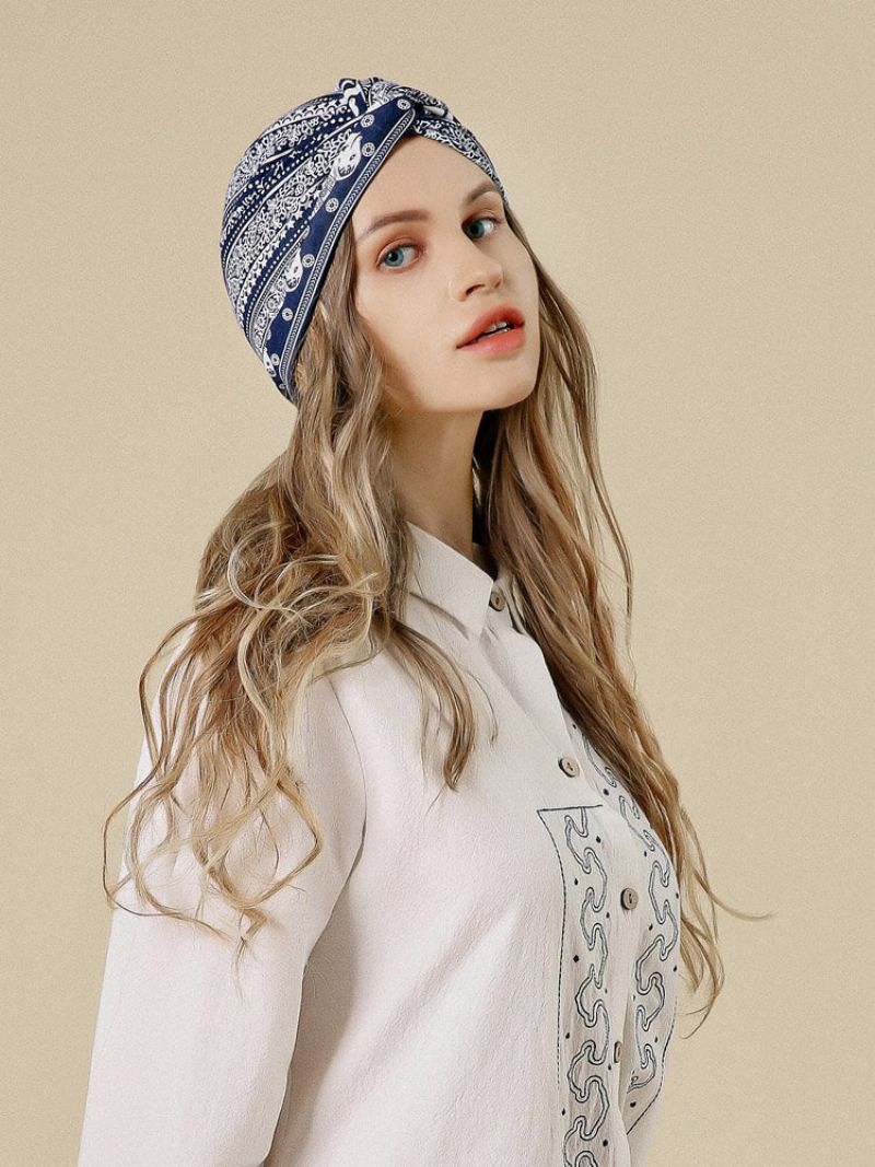 Kvinners Bomull Countryside Floral Twist Beanie Cap Turban Chemotherapy Cap