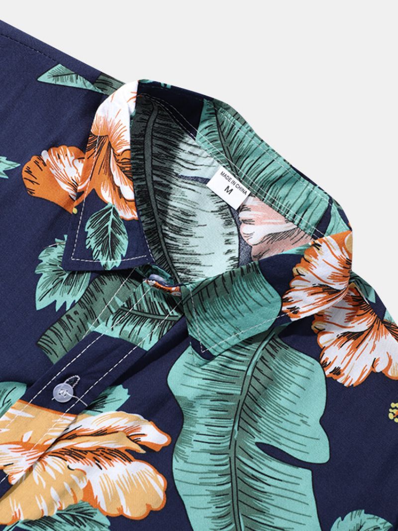 Skjorter Med Korte Ermer For Menn Hawaiian Tropical Plant Floral Print