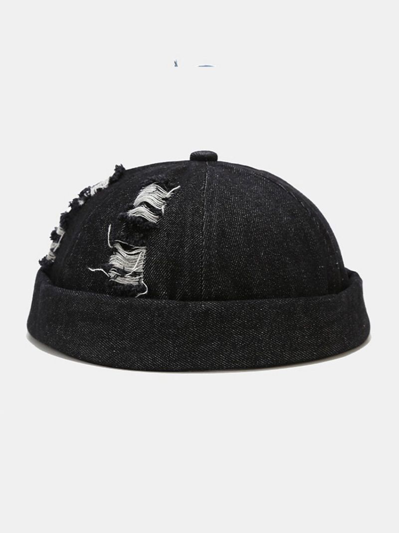 Unisex Denim Ødelagte Hull Laget Gammel Mote Utendørs Bue Uten Kanter Utleier Cap Hodeskalle Cap