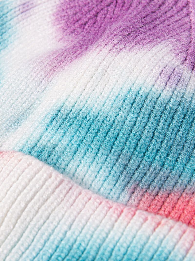 Unisex Strikket Tie-dye Blandet Farge Jacquard Outdoor Warmth Brimless Beanie Landlord Cap Skull Cap