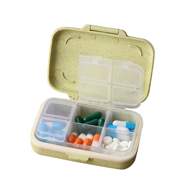 Natural Wheat Fiber Travel Pill Organizer Med Avtagbart 6-rom For Ukentlig Bruk