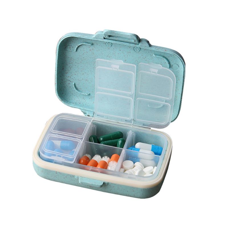 Natural Wheat Fiber Travel Pill Organizer Med Avtagbart 6-rom For Ukentlig Bruk