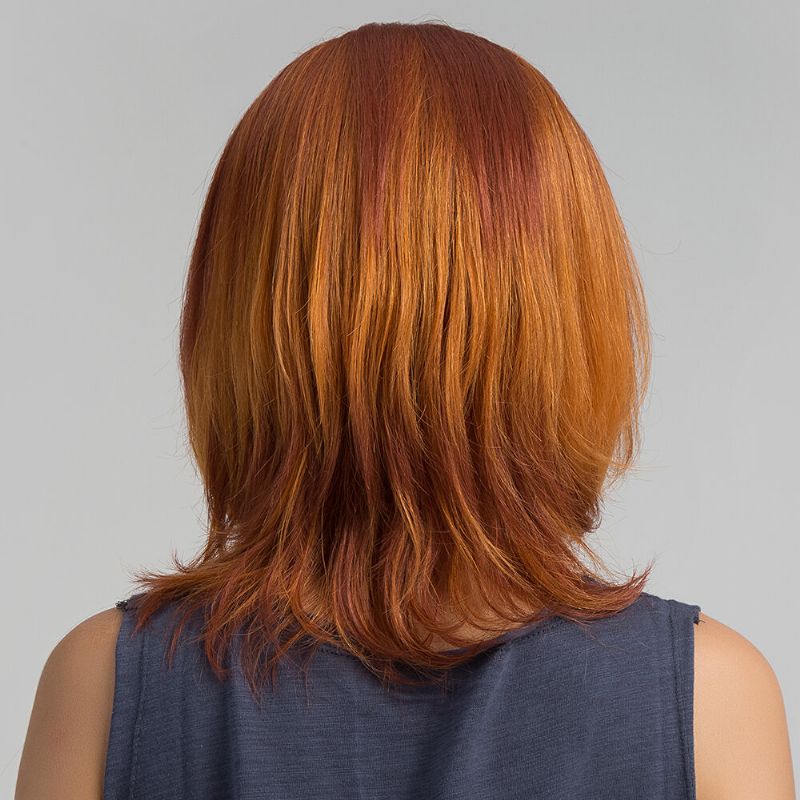 36 cm Oransje Kort Rett Bob Virgin Remy Side Bang Mono Topp Capless Menneskehår Parykk