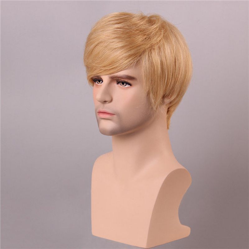 Blonde Menn Kort Mono Topp Menneskehår Parykk Mann Jomfru Remy Capless Side Bang