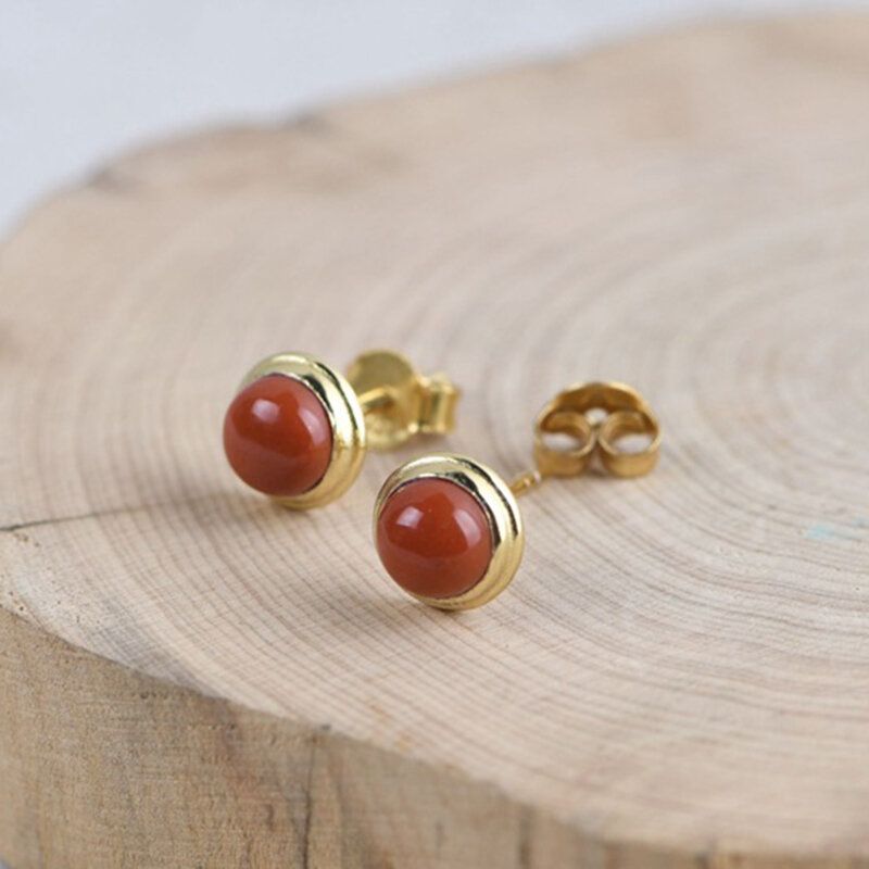 925 Sølv Gullbelagt South Red Øredobber Bivoks Jasper Lapis Ear Stud Dame Smykker