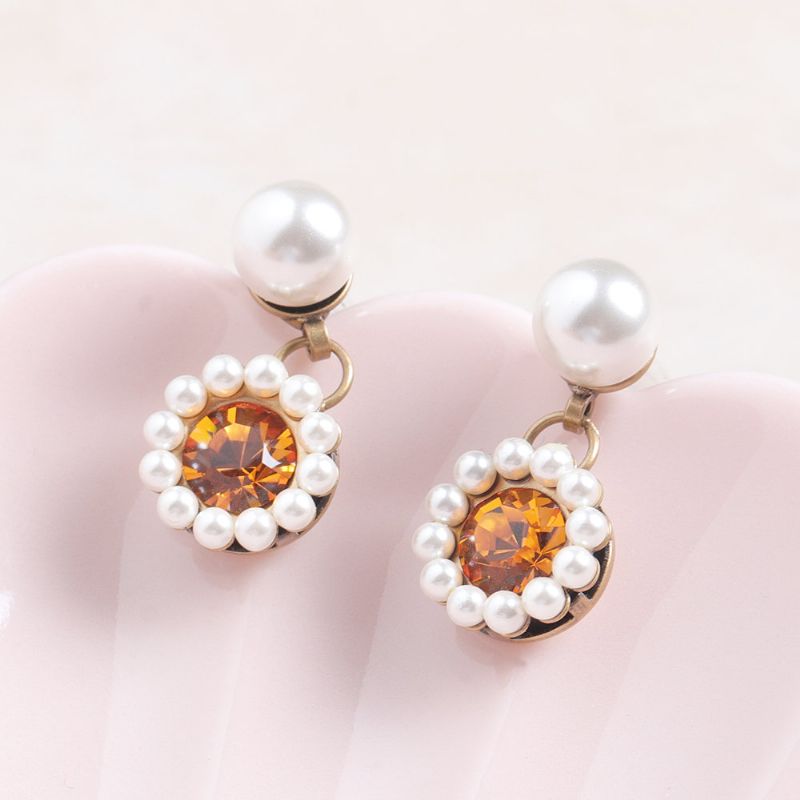Elegante Blendende Klare Edelstenperleøreringer Vintage Geometrisk Piercing For Damer
