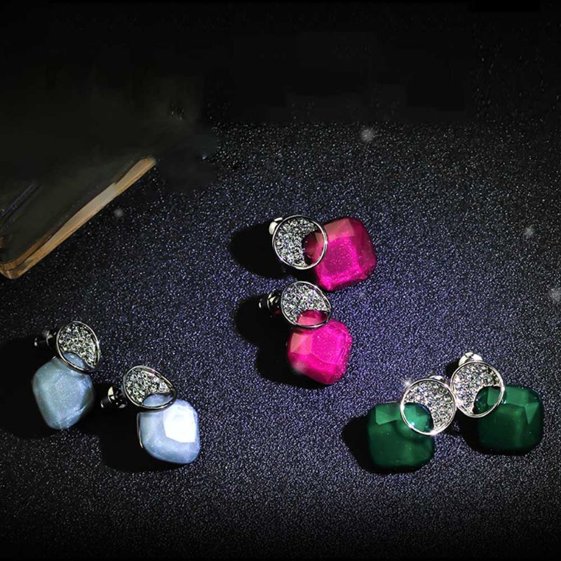 Firkantede Smykker Krystall Øredobber Diamond 925 Stud Sterling Sølv For Kvinner Dame Gave Alternativ
