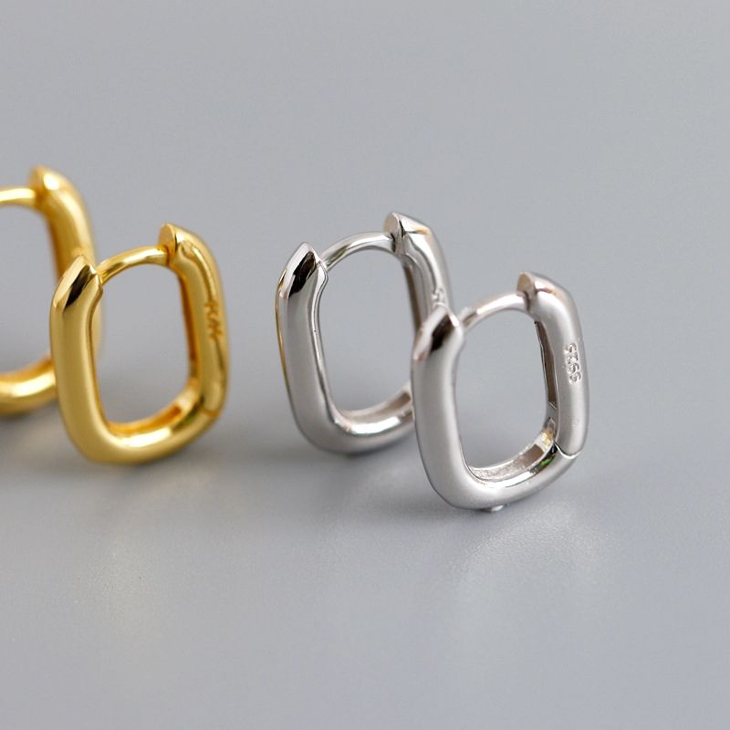 Gullbelagt 925 Sterling Sølv Ovale Huggie Øredobber Bøyle