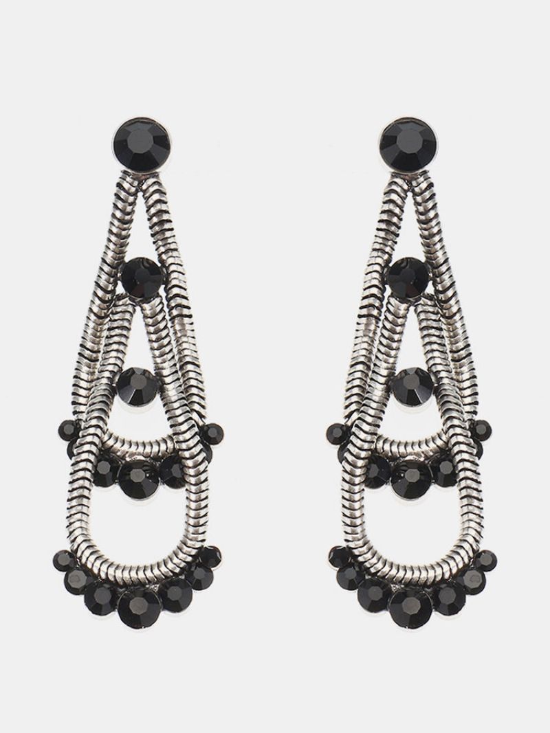Jassy® Steampunk Øredobber For Kvinner Retro Antikk Sølvbelagt Svart Edelsten Dobbeltlags Ørestikk