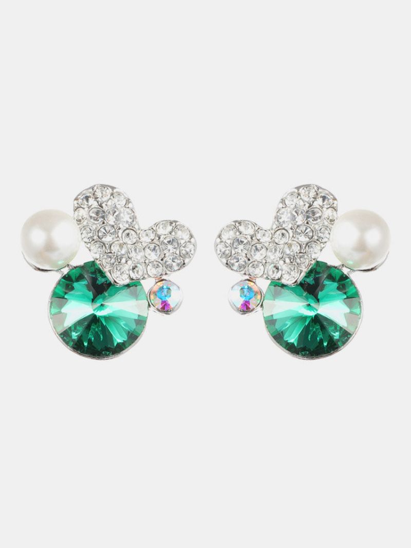 Søte Sweet Heart Øredobber Anallergisk Platina Krystall Rhinestone Perle Stud For Kvinner