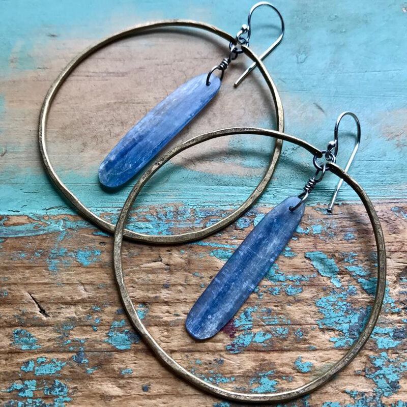 Vintage 925 Sølvbelagte Store Øredobber Geometrisk Oliven Naturlig Lapis Lazuli