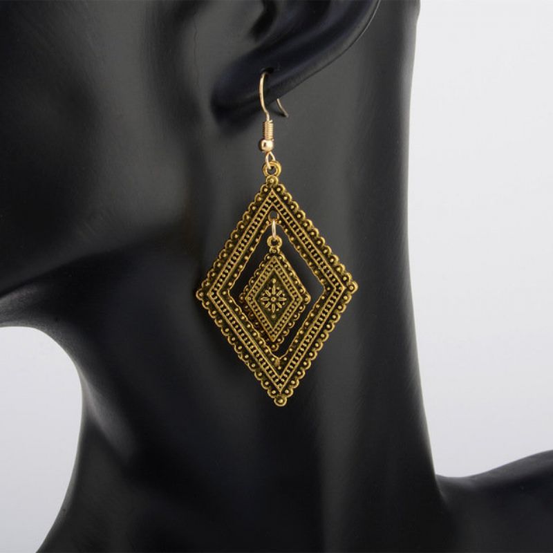Vintage Geometrisk Hul Diamant Anheng Øredobber Bohemian Lange Elegante Smykker