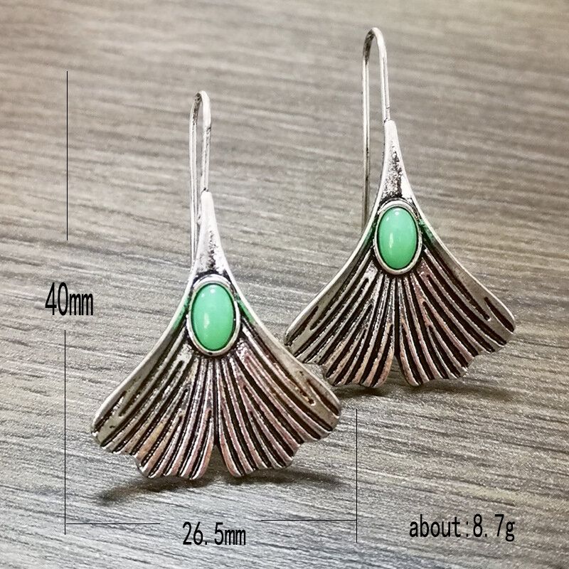 Vintage Leaf Emerald Øredobber 925 Sølvbelagt Grønn Kalsedon Anheng