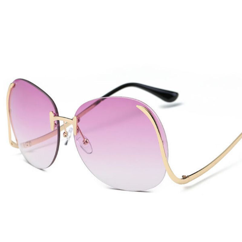 Kvinner Rammeløse Buede Ben Anti-uv Solbriller Gradient Lens Fargerike Oceanic Mirror Glasses