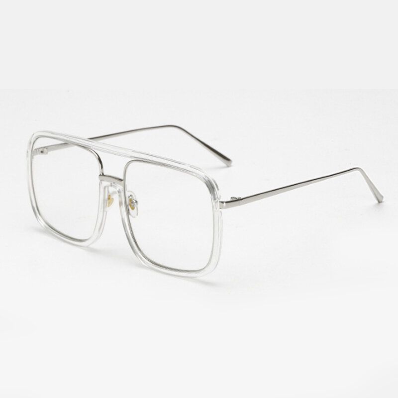 Unisex Retro Flat Speil Firkantet Stor Innfatning Gjennomsiktig Anti-uv Solbriller For Kvinne