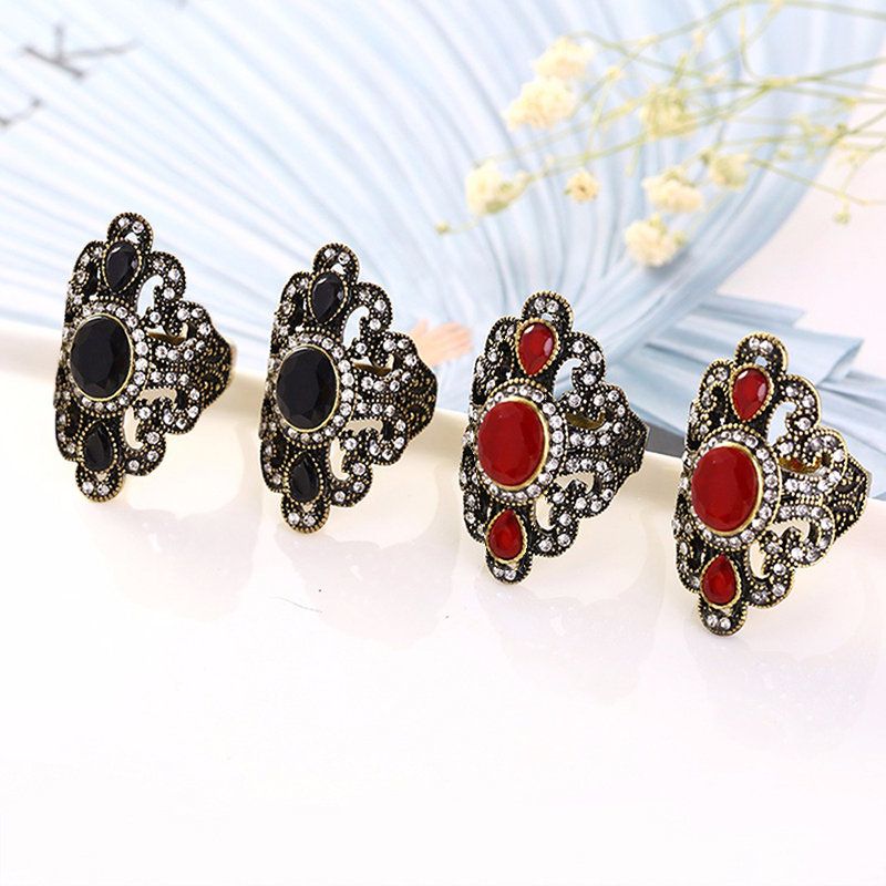 Vintage Fingerringer Edelsten Rhinestone Hul Ovale Geometriske Ringer Etniske Smykker For Kvinner