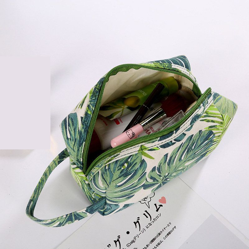Creative Plant Print Kosmetikkveske Reisevaskepose Oppbevaringsveske I Bomullslerret Stor Kapasitet