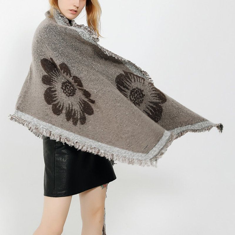 Kvinner Varmt Print Cashmere Skjerf Utendørs Uformelt Vindtett Vogue Mykt Stort Blomstermønster