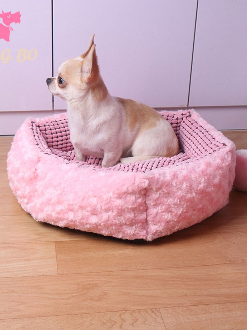 Pink Rose Velvet Kjæledyr Soveseng Kennel Hund Katt Vinterseng Med Putematte
