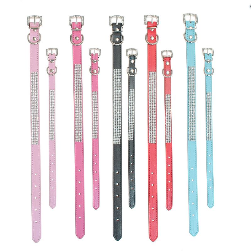 Rhinestones Diamante Crystal Band Pu Leather Bling Puppy Dog Cat Pet Collar Tag