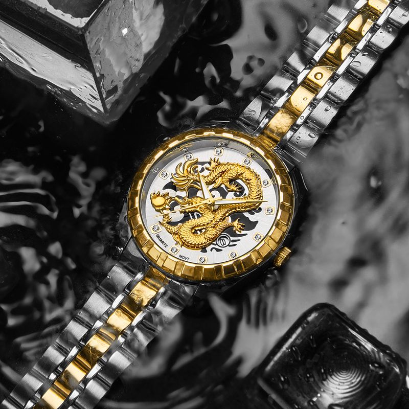 2023 Herre Sportsklokke Herreklokker Toppmerke Luksus Gold Dragon Big Mann Armbåndsur Quartz Lokal Tycoon Klokker