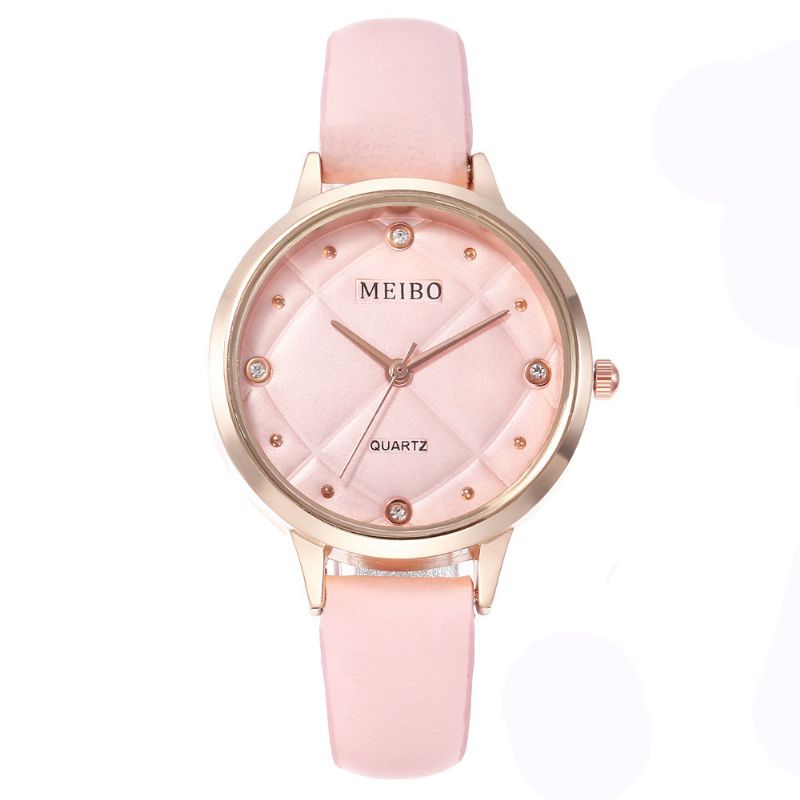 7 Farger Casual Leather Belte Quartz Watch Studded Diamond Round Dial