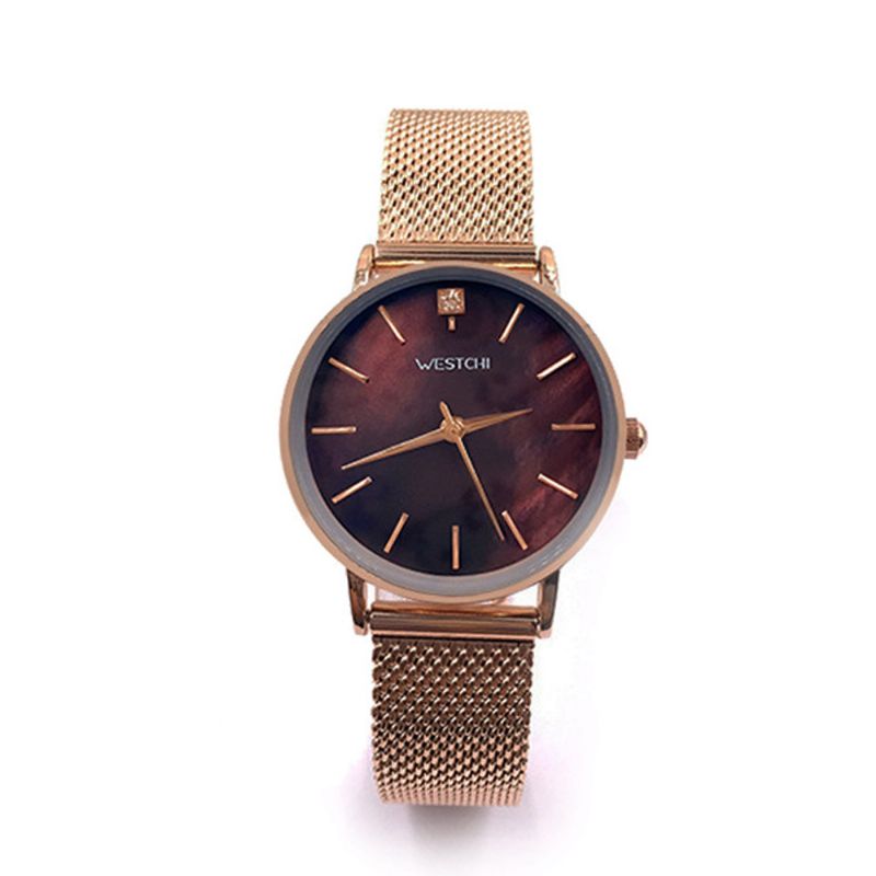 Elegant Kvarts Dameklokke Med Japan Miyota Bevegelse Og Nettingarmbånd Vanntett Mineralherdet Glass Armbåndsur
