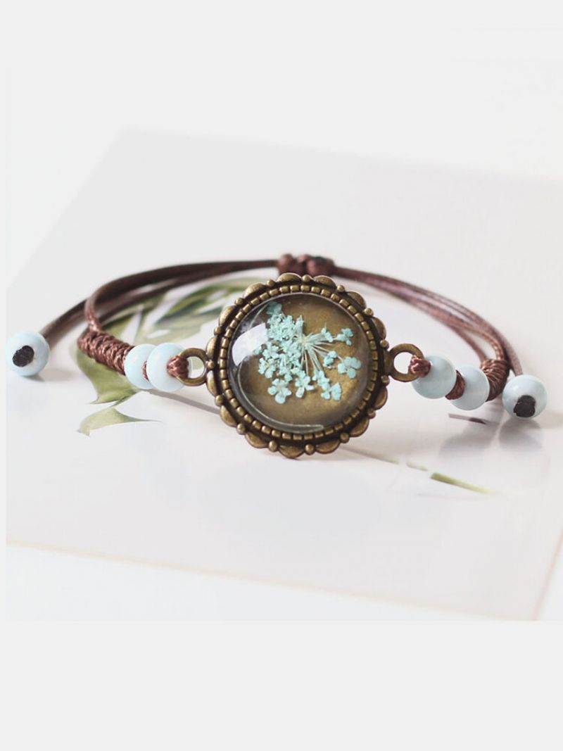 Etniske Tørkede Blomster Gypsophila Håndvevd Armbånd Geometriske Keramiske Perler Anheng