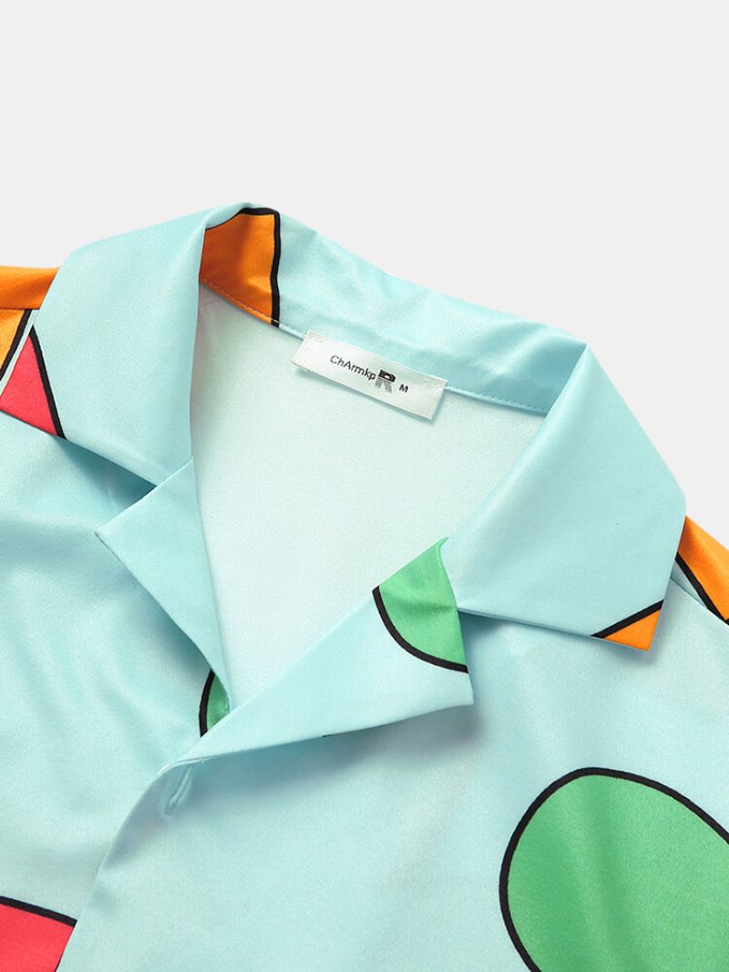 Geometrisk Mønster Sommer Short Co-ords Myk Løs Koselig Daglig Løst Loungewear For Menn