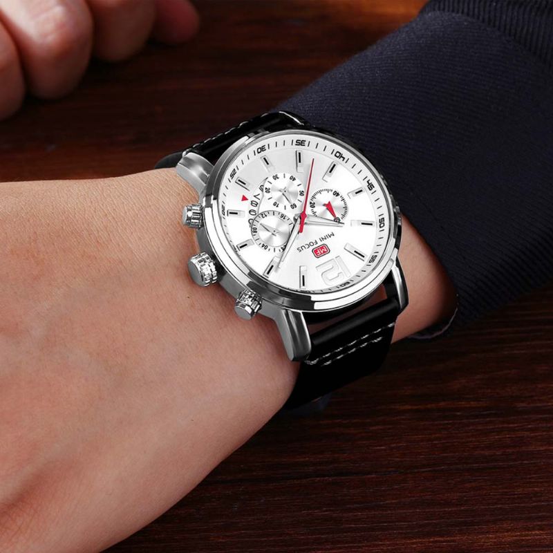 Herrekalender Quartz Luminous Watch Vanntett Sportsklokke Med Stilig Uformelt Lærreim For Sport Og Forretningsarbeid