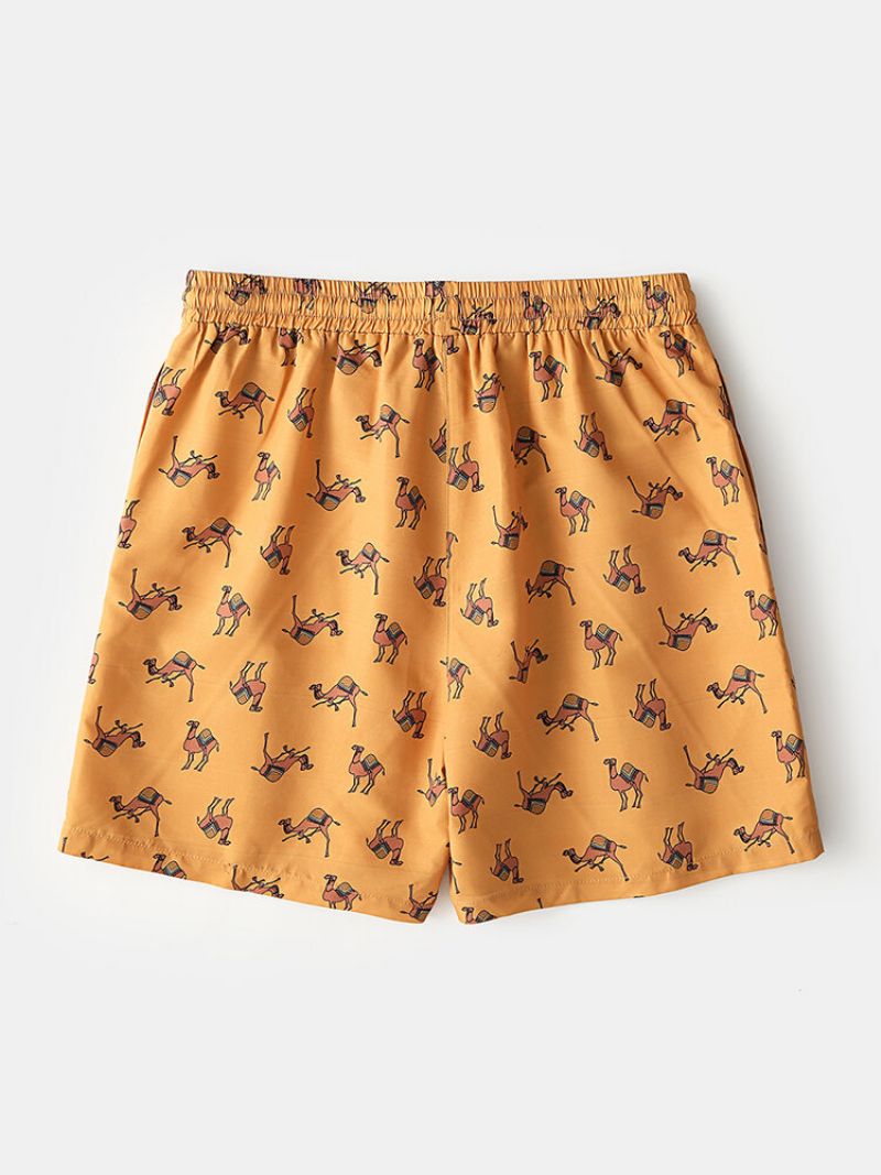 Kamelmønstertrykk Midt-lengde Shorts Lett Hurtigtørrende Sommer Hawaii Ferie Badeshorts For Menn