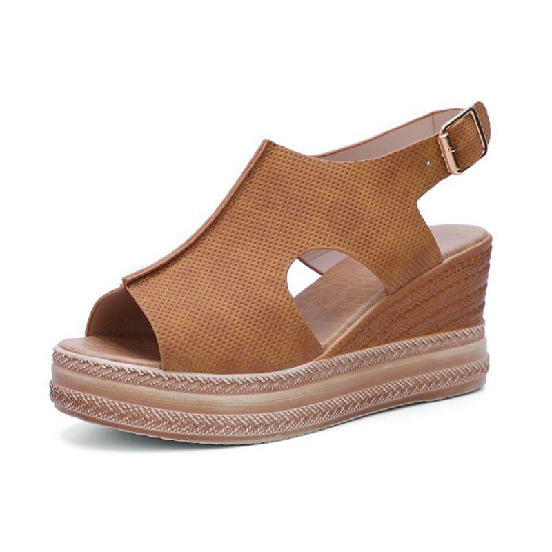 Kvinner Retro Peep Toe Hollow Slingback Buckle Platform Sandaler