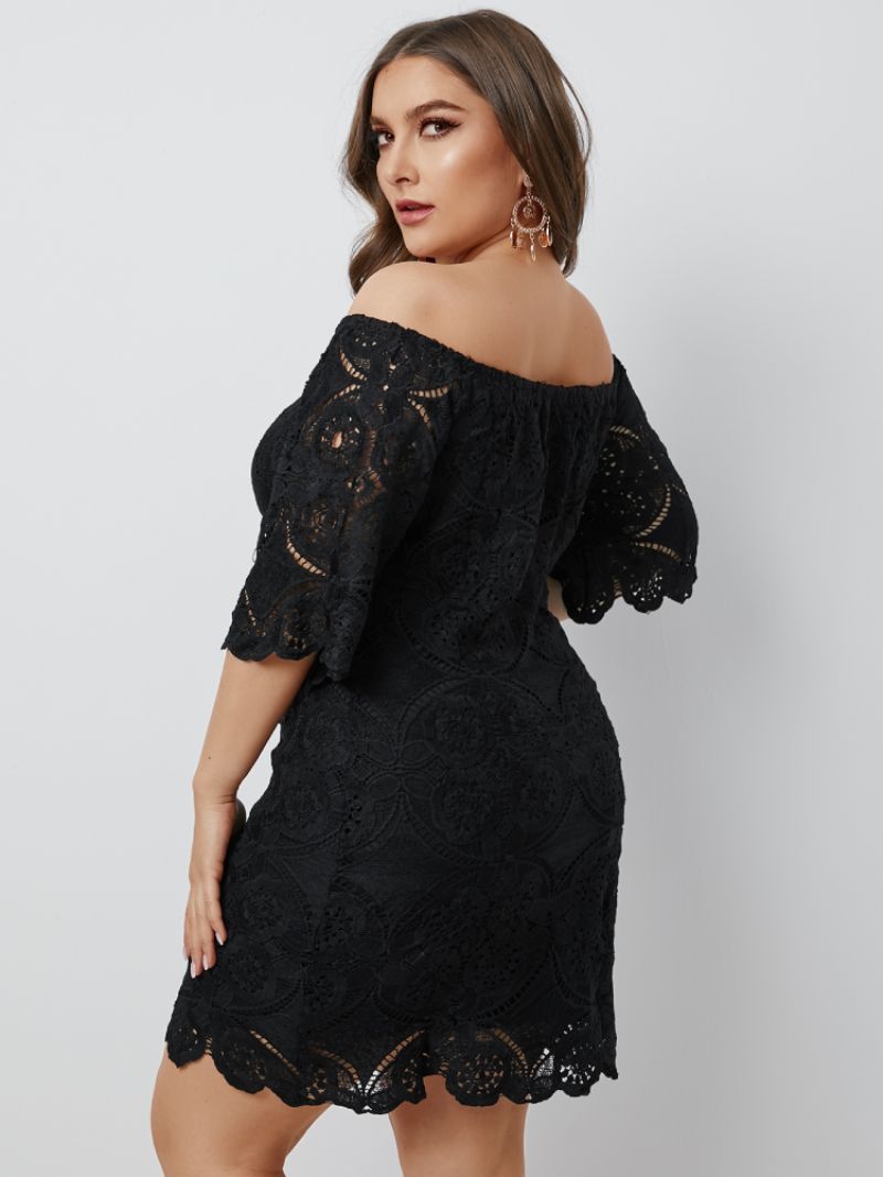 Lace Off Shoulder Half Sleeve Plus Size Kjole For Kvinner