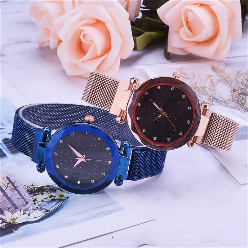 Magnetisk Lazy Quartz Watch Cross-border Hot Sale Starry Star Rhinestone Vibrato Sky