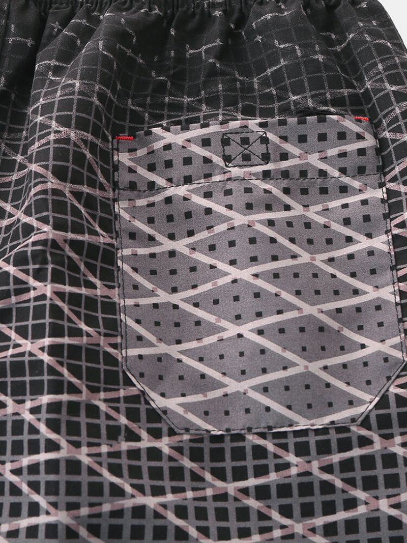 Menn Gradient Geometry Twill Print Board Shorts Elastisk Midje Myk Liner Svømmeshorts