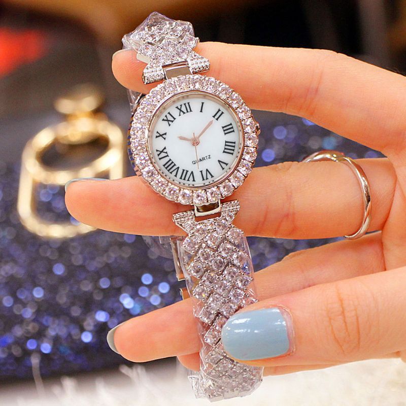 Mote Romersk Mønster Diamant Dameklokke Kvartsklokke Armbånd