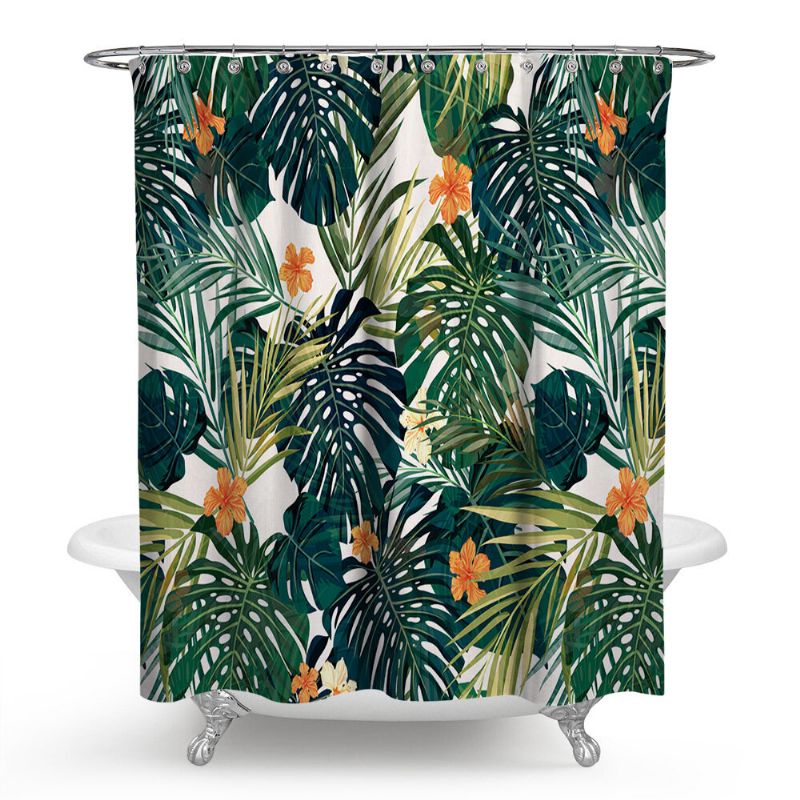 Retro Grønn Eucalyptus Akvarell Bladtrykk Botanisk Kant Botanikk Polyestertrykk 71x71 Tommer Vanntett Og Mugg Dusjforheng