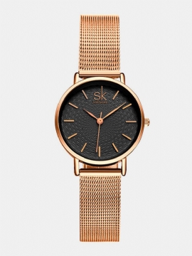 Shengke Classic Quartz Watches Ultra Tynn Vanntett Lær Rustfritt Stål Minimalist