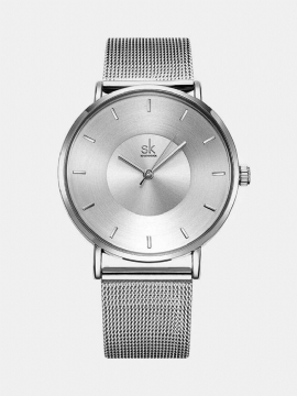 Sk Fashion Quartz Armbåndsur Rund Urskive Enkel Indikator Rustfritt Stål Strap Watch For Women