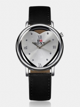 Soxy Dameklokke Hollow Alloy Heart Leather Simple Watch