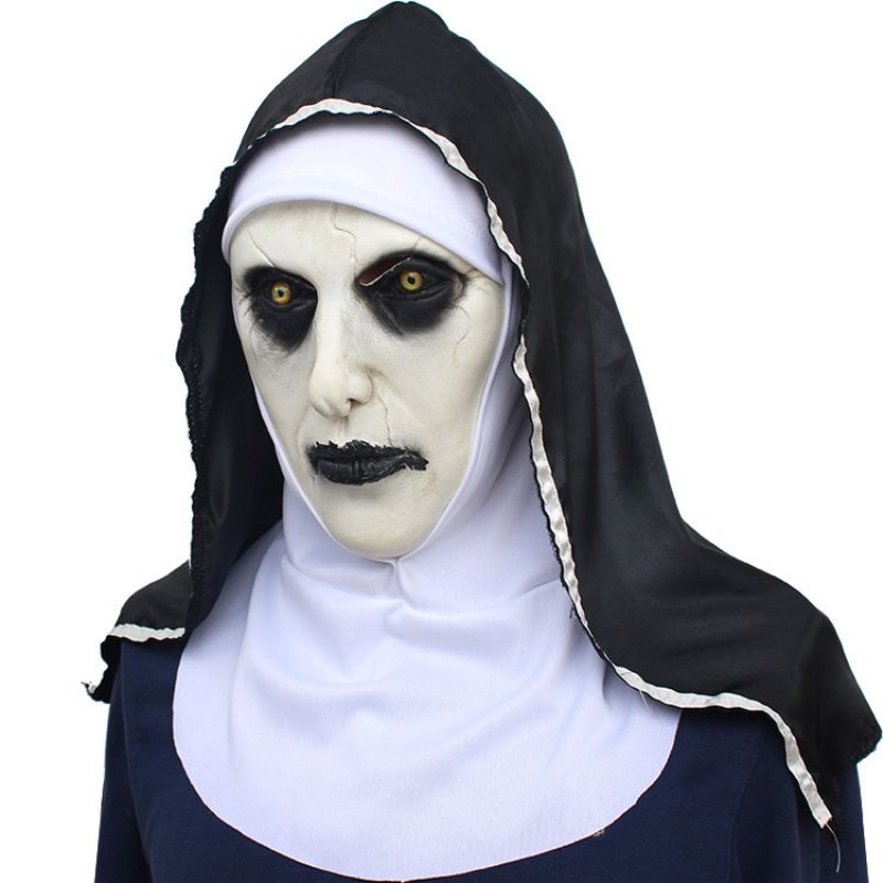 2023 Nun Mask Halloween Ghost Festival Movie Shocked Female Face Hodeplagg