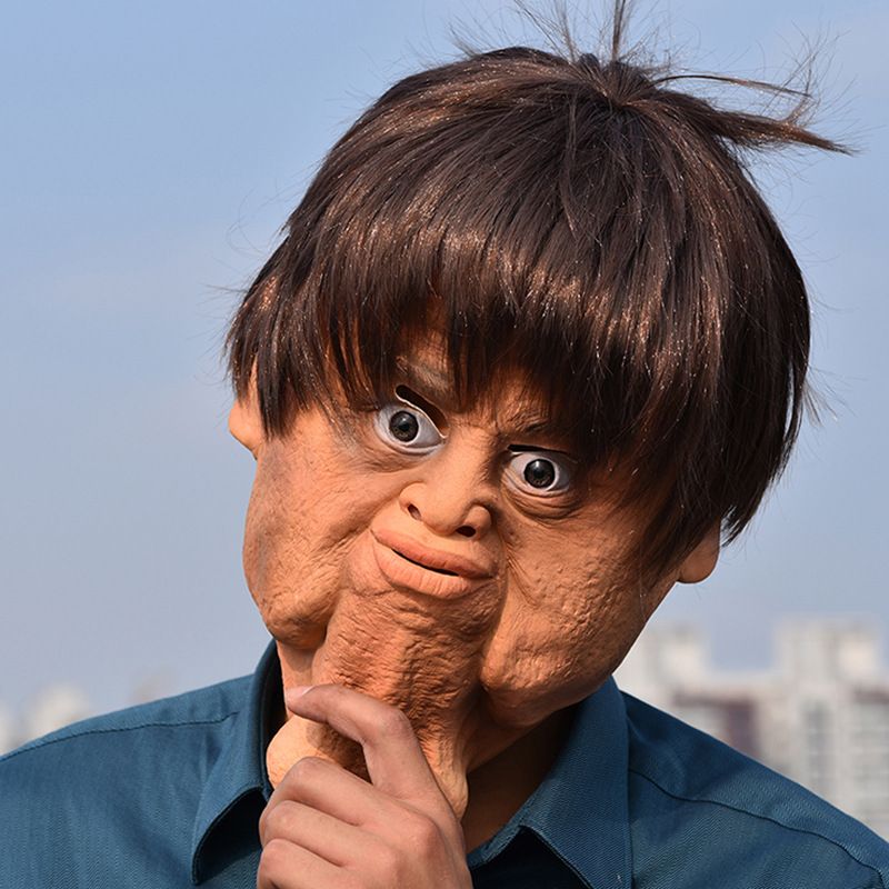 Halloween Funny Horror Mask Rare Big Chin Dobbel Hake Film Tv Rekvisitter Latex Bar Dance Party