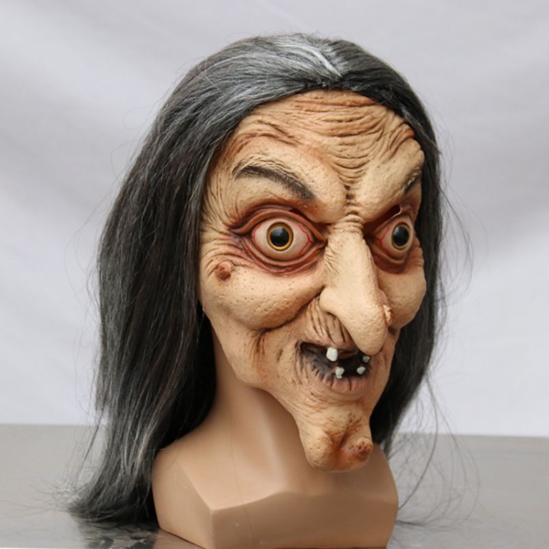 Halloween Horror Langhåret Heks Hodeplagg Gammel Mann Hodemaske Haunted House Escape Room Dress Up Rekvisitter