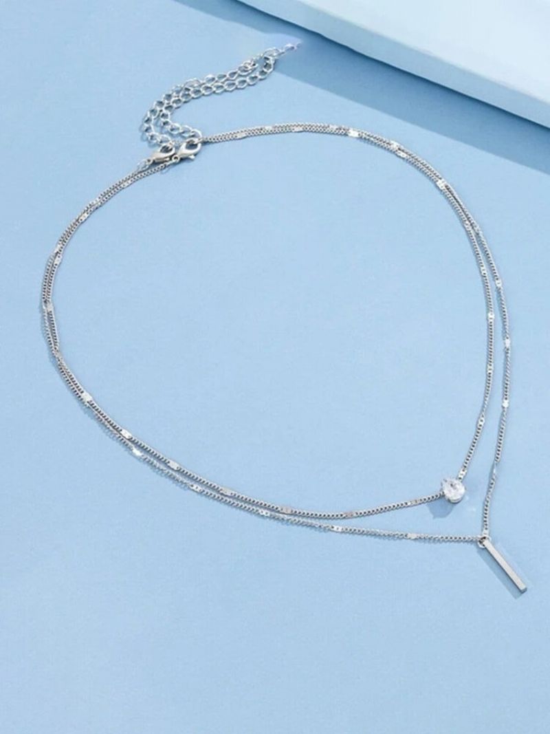 2 Stk Alloy Casual Elegant Enkel Dobbeltlags Personlighet Rhinestone Pendant Kravhalskjede