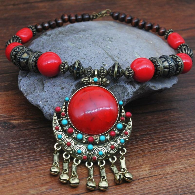 Bohemian Flower Pendant Halskjede Vintage Bell Tassel Beaded Genser Kjede Dame Strandskjørt Tilbehør
